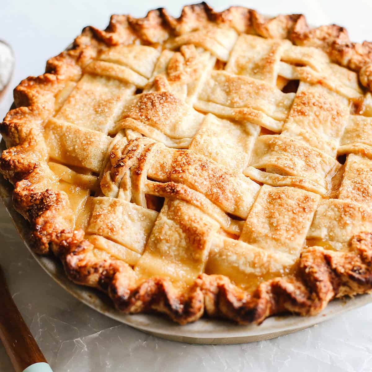 front view of a Butter Pie Crust in a lattice pattern baked