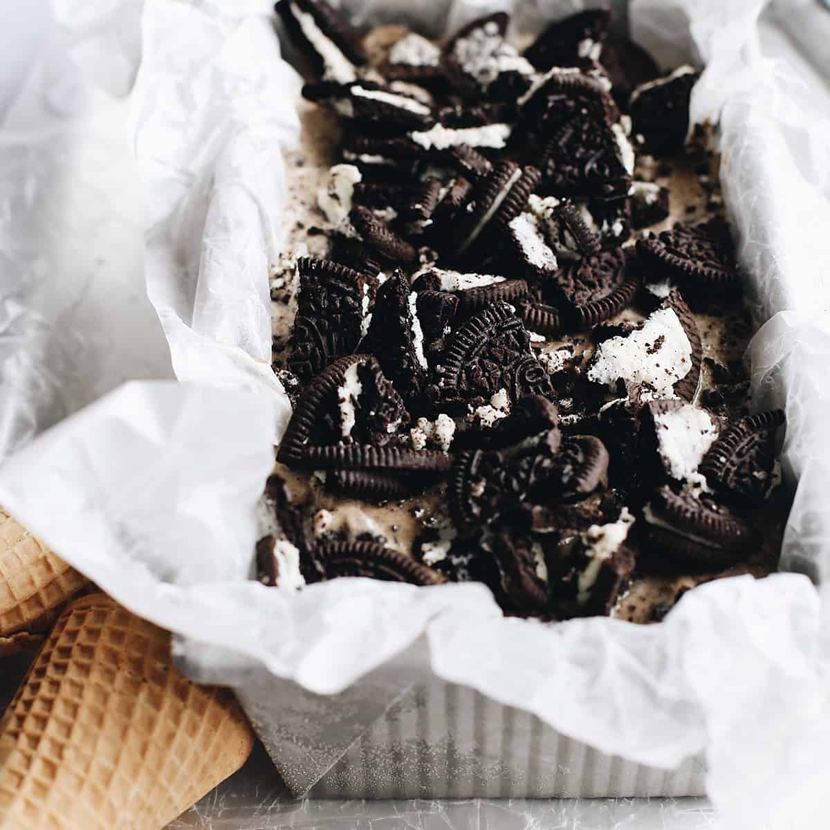 Cookies and Cream Ice Cream (Oreo Ice Cream) in a container 