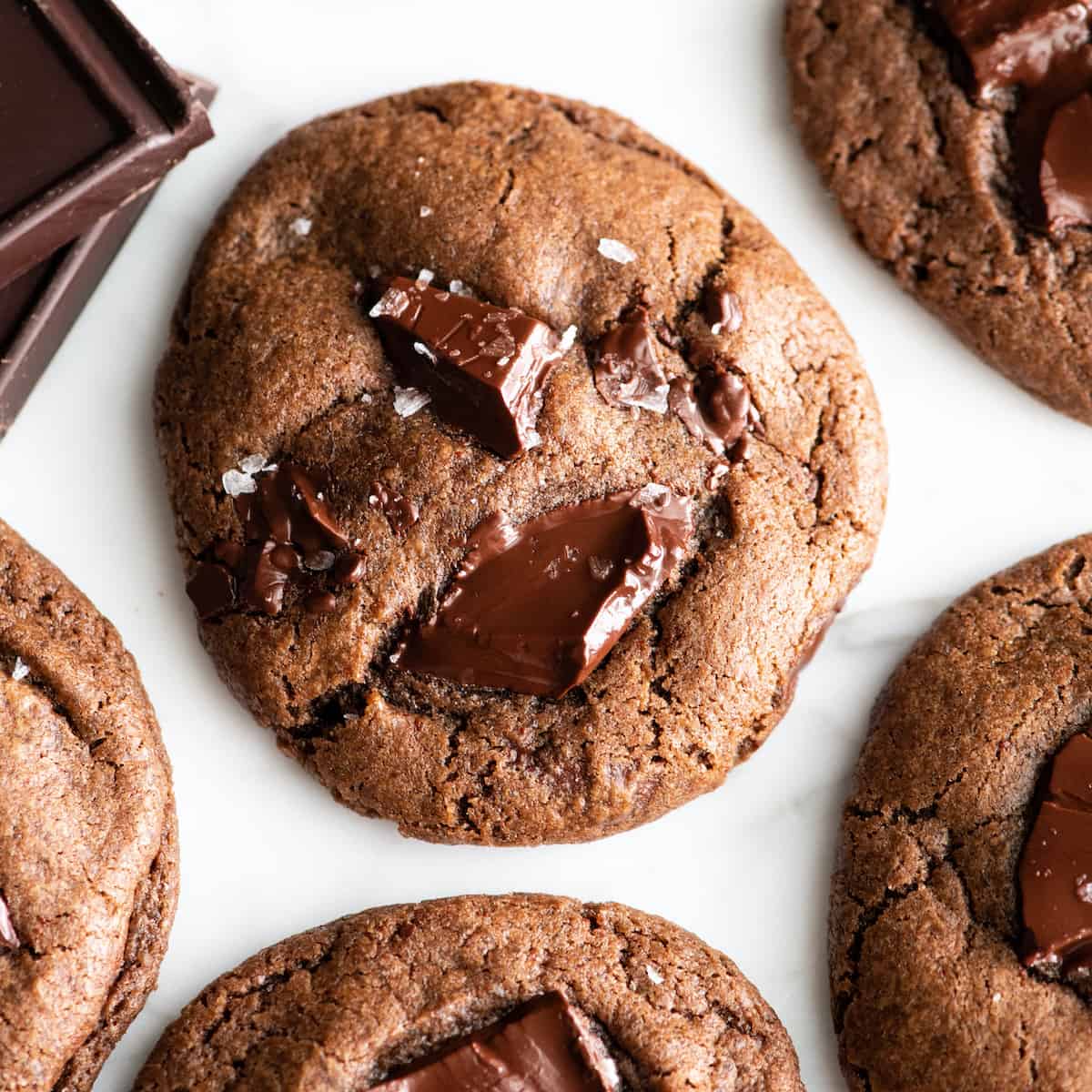 overhead view of a double chocolate cookie