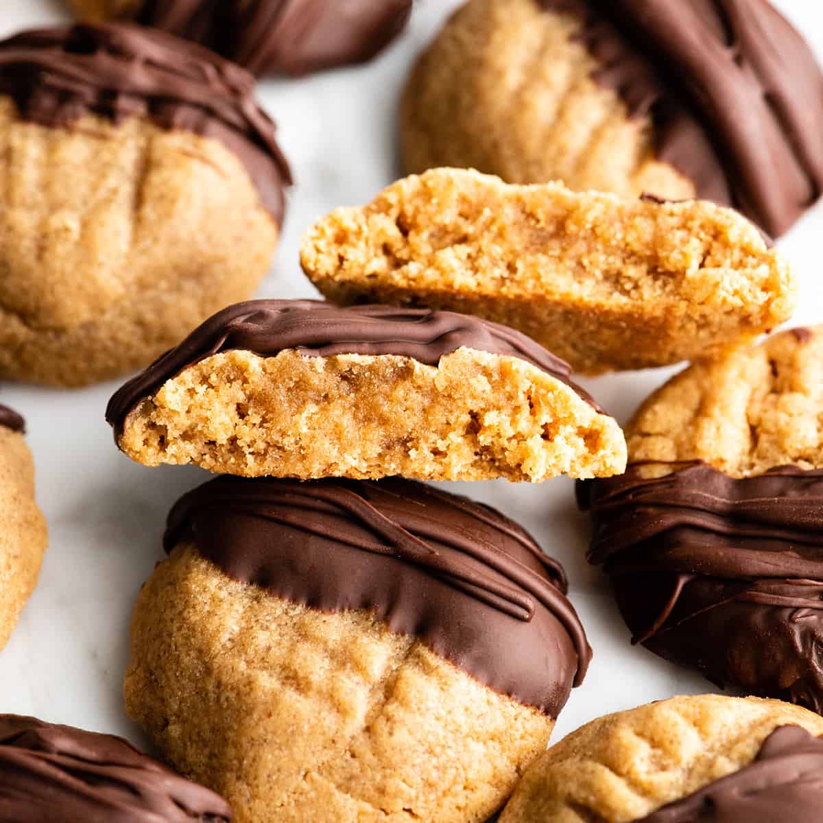 flourless peanut butter cookie cut in half