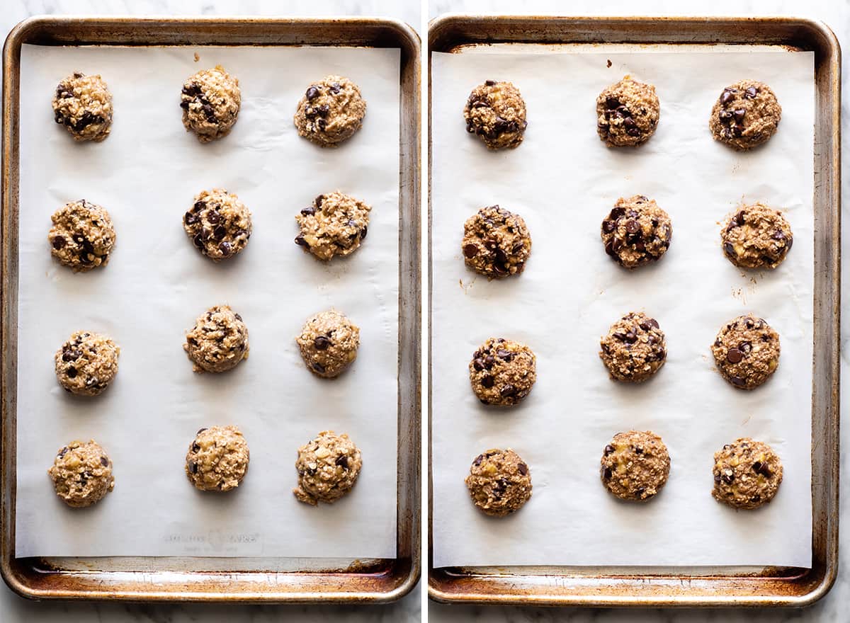 two overhead photos showing How to Make Banana Oatmeal Cookies