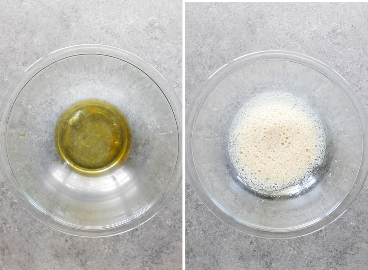 two overhead photos showing How to Make Candied Almonds