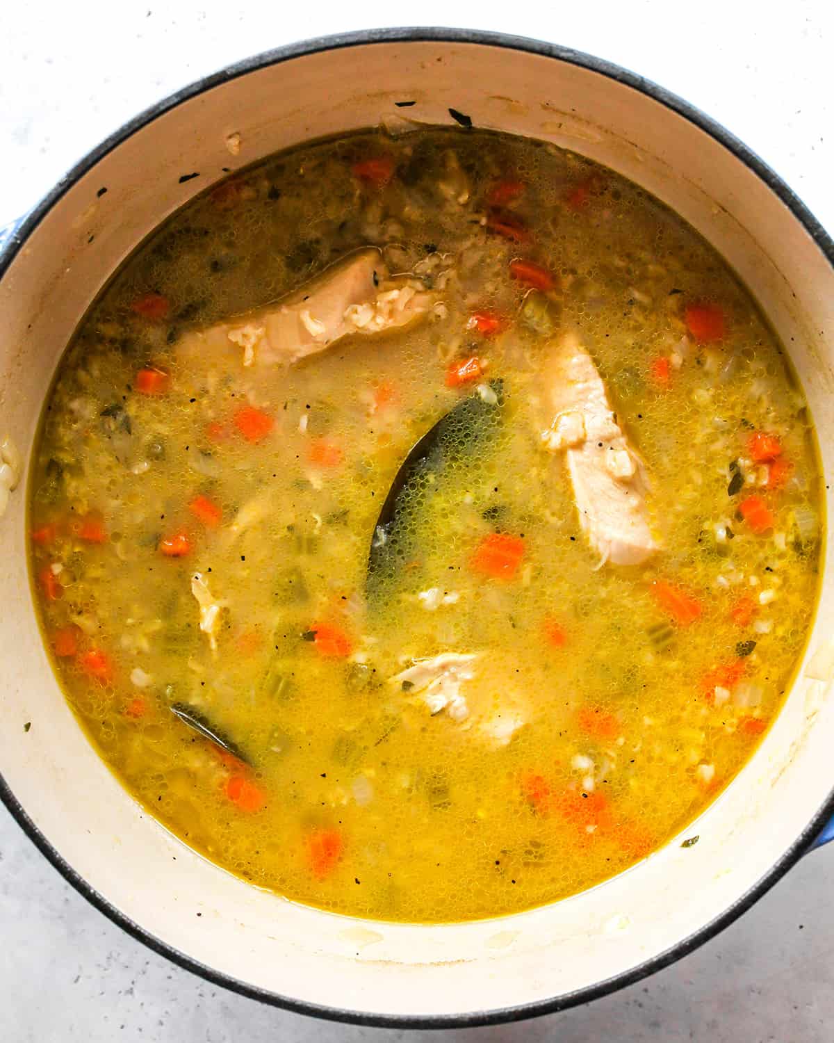 how to make Chicken Rice Soup - after cooking chicken