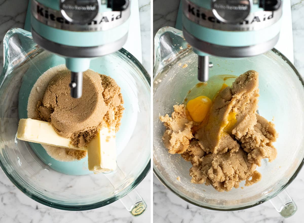 two overhead photos showing how to make chocolate cookies