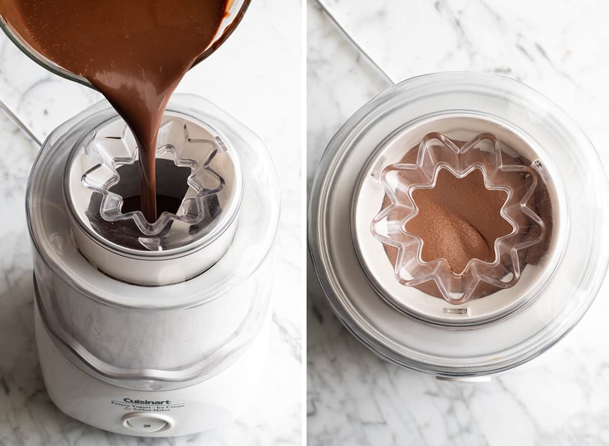 two photos showing how to make chocolate ice cream