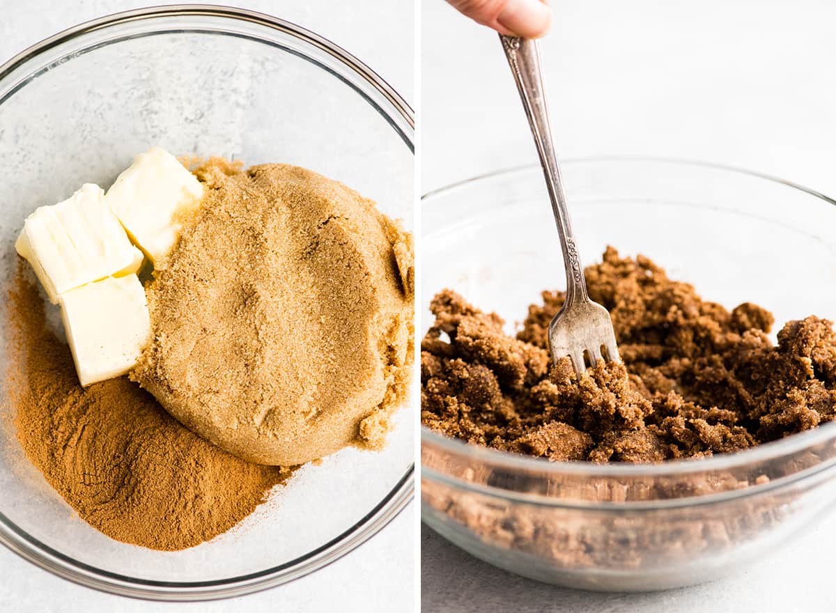 two photos showing how to make cinnamon rolls
