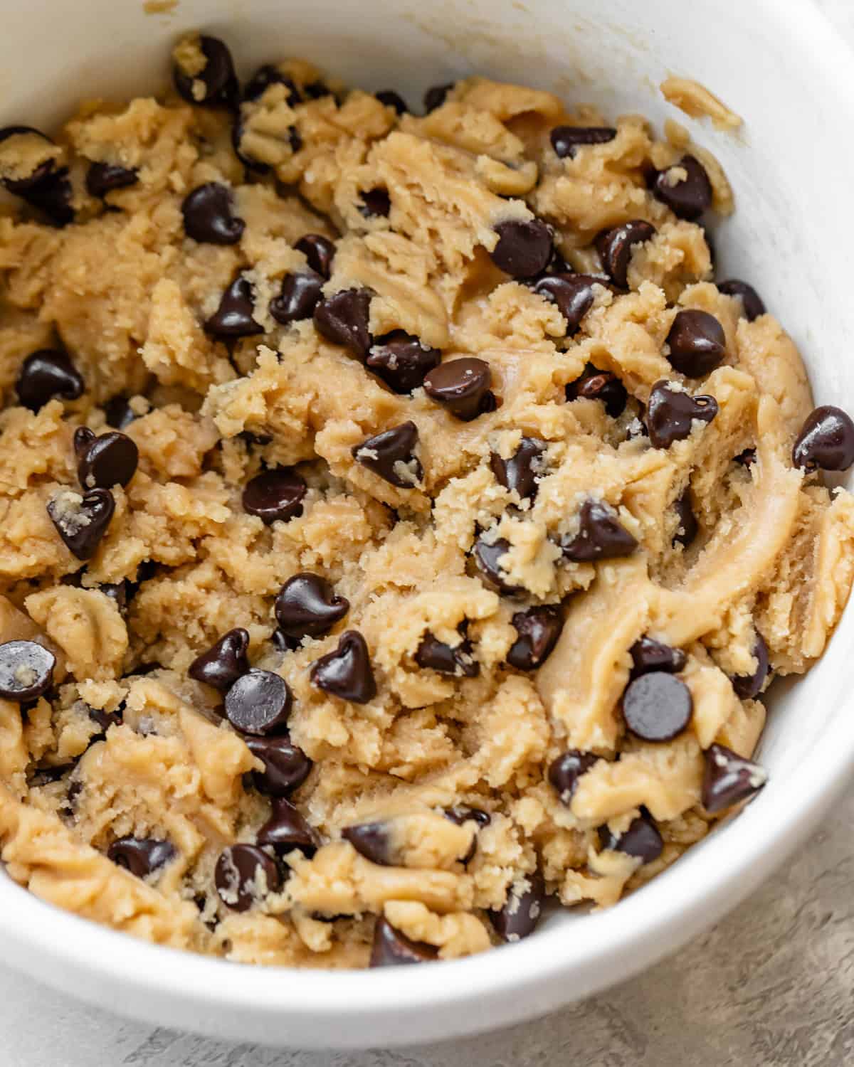 Dairy Free Chocolate Chip Cookie dough in a bowl 