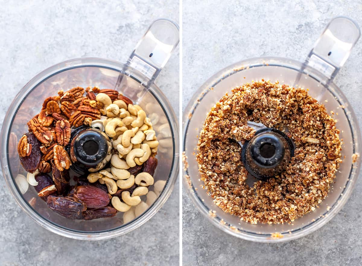 two overhead photos showing how to make energy balls