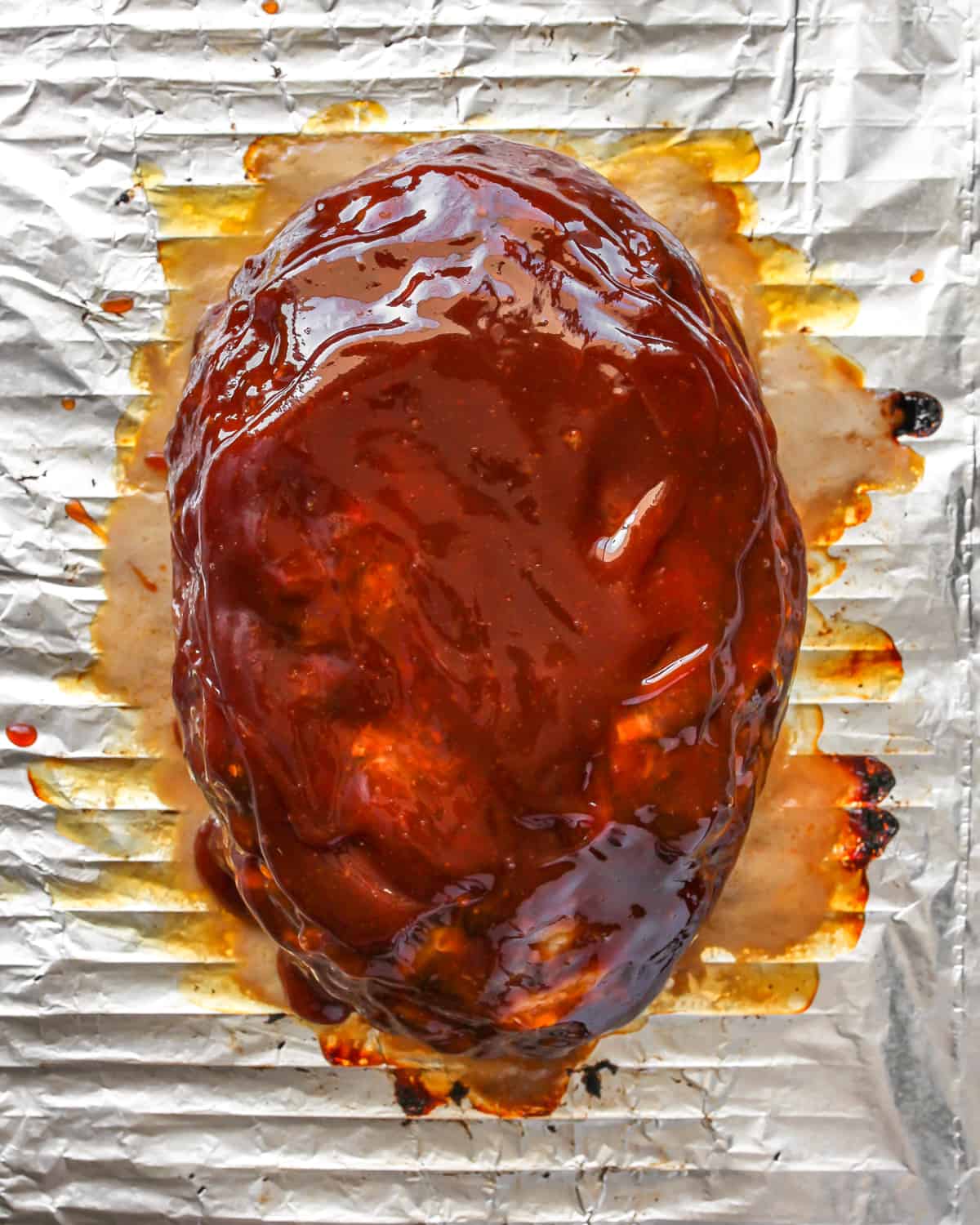 How to Make Meatloaf - glaze spread on top 