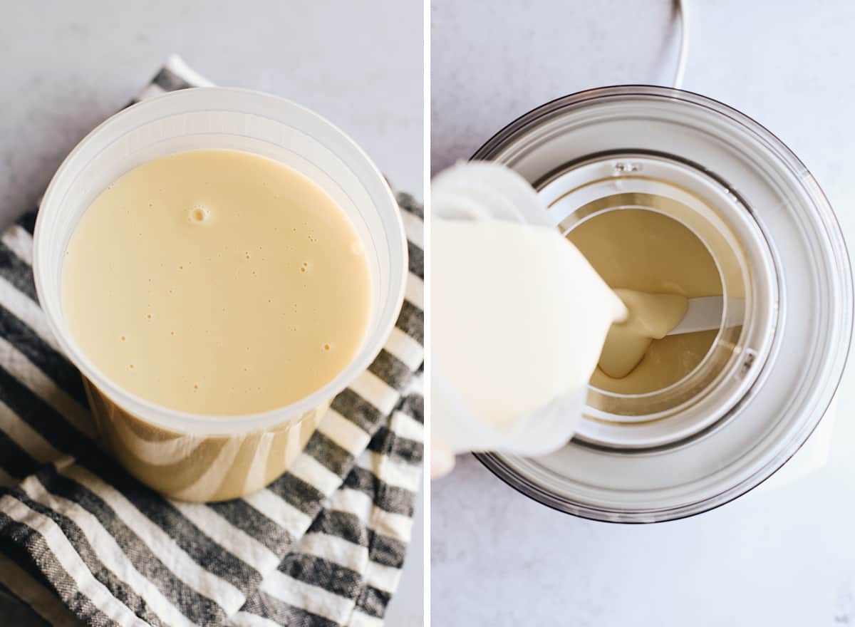 two overhead photos showing How to Make Oreo Ice Cream