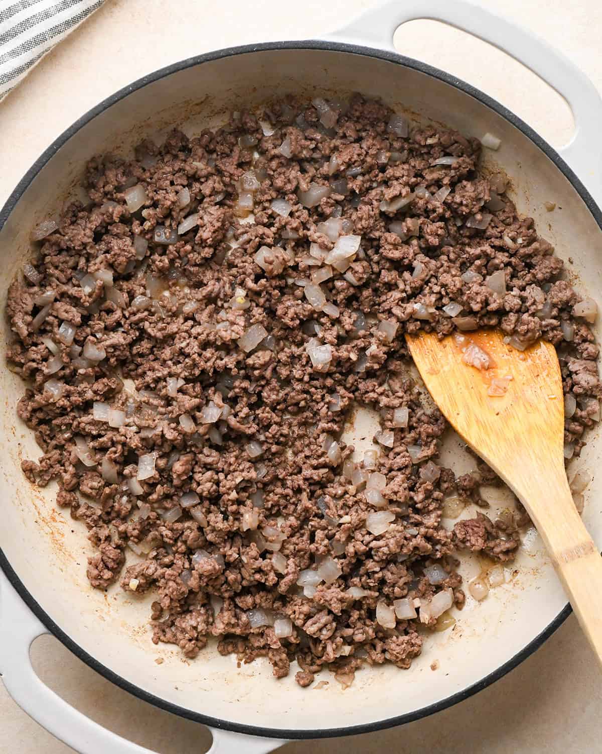 Recipe for Taco Bowls - ground beef after being cooked 