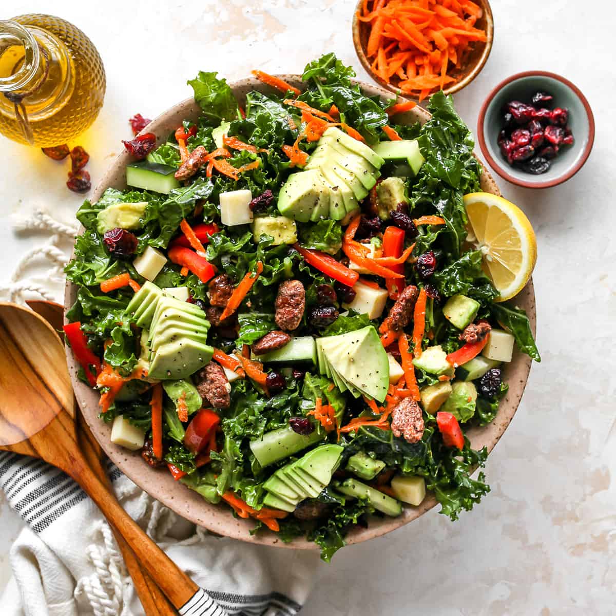 overhead photo of Kale Salad in a bowl