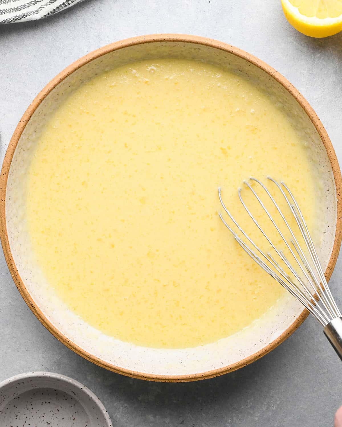 making Lemon Poppy Seed Muffins - after whisking sugar into wet ingredients 