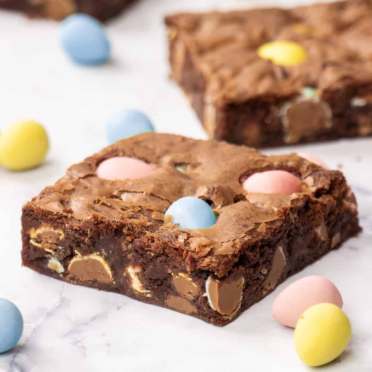 two mini egg brownies 