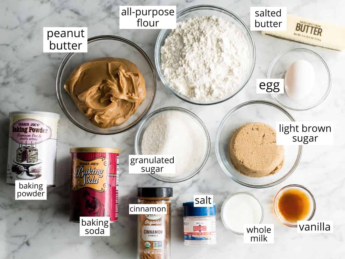 overhead view of the ingredients in this peanut butter cookie recipe