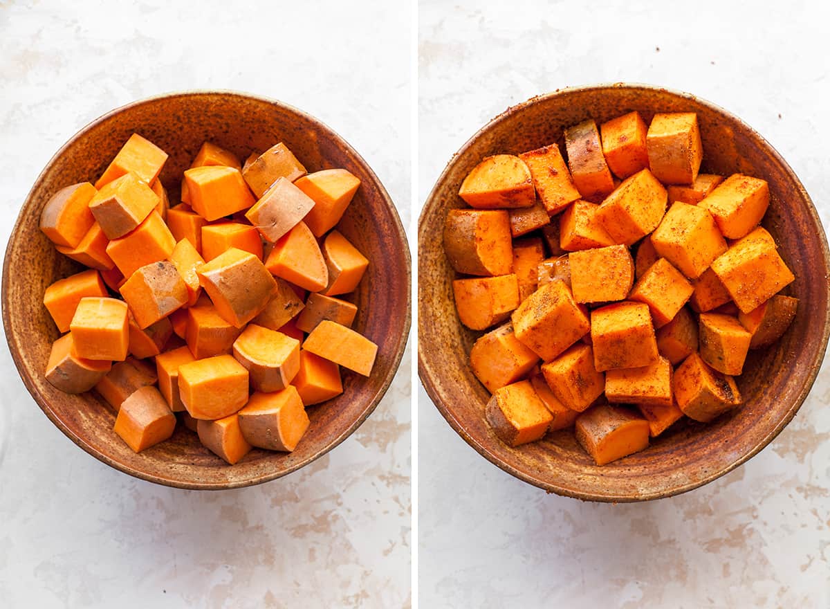 two photos showing how to make Black Bean Sweet Potato Tacos
