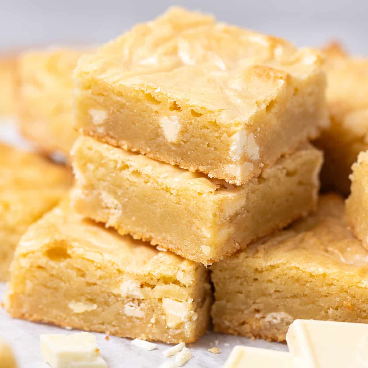 a stack of 4 White Chocolate Brownies
